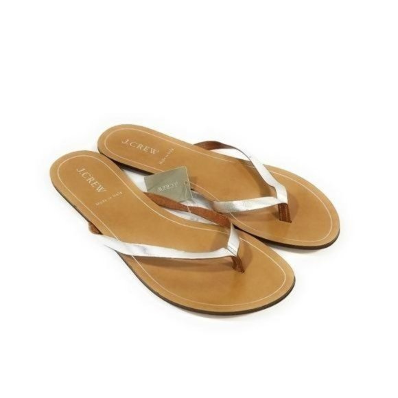 J. Crew Shoes - J Crew Rio Silver Metallic Italian Leather Thong Sandals Flats Womens Size 10